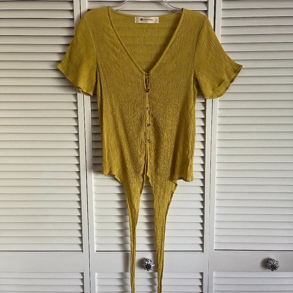 The Impeccable Pig v neck short sleeve blouse yellow women’s small - Picture 5 of 13